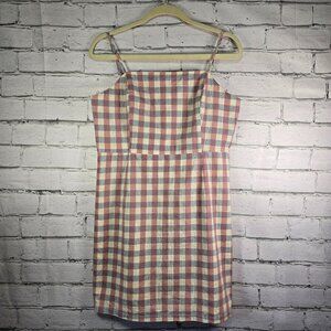 WOMENS AFTER MARKET COTTON SUNDRESS BLUE ROSE AND CREAM PLAID LINED SIZE LARGE